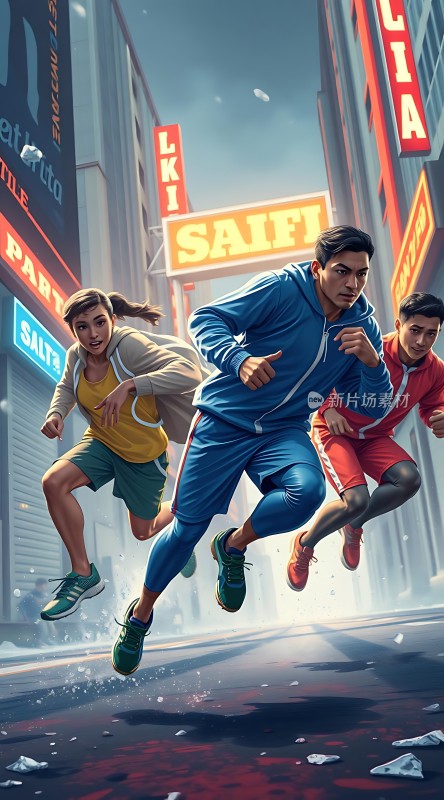 城市追逐三人极速奔跑