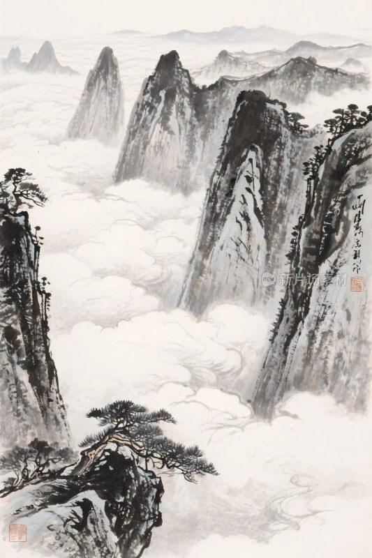 云雾山水水墨画