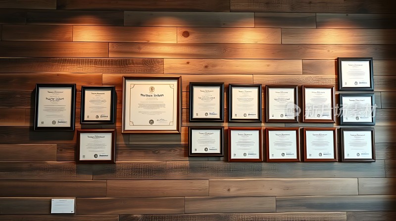 荣誉墙上的证书展示