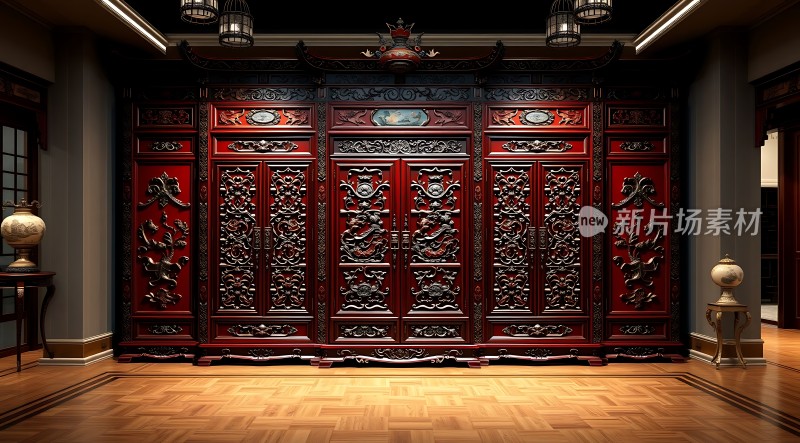 古韵红木大门尽显奢华与典雅