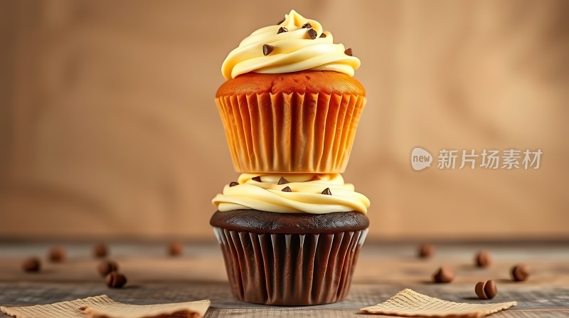 双倍甜蜜上层奶油杯蛋糕与下层巧克力杯蛋糕的组合