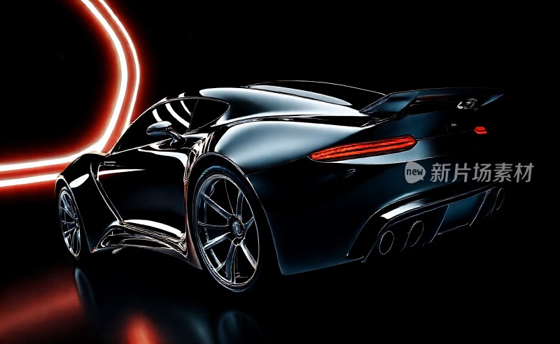 黑色跑车红色尾灯流线型车身动感十足！