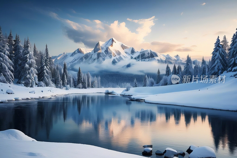 湖泊雪山自然风景