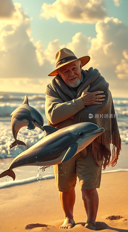 海边的老人与海豚