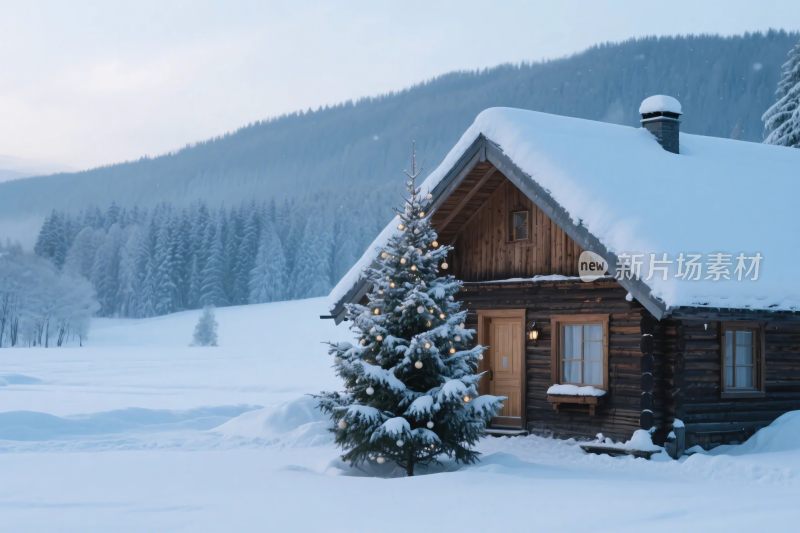 雪地木屋冬日风景