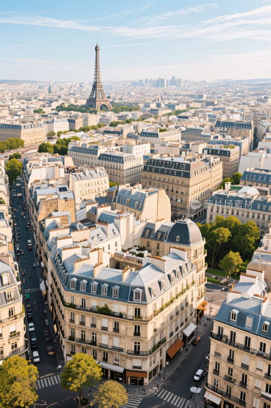 巴黎城市全景欧式建筑群