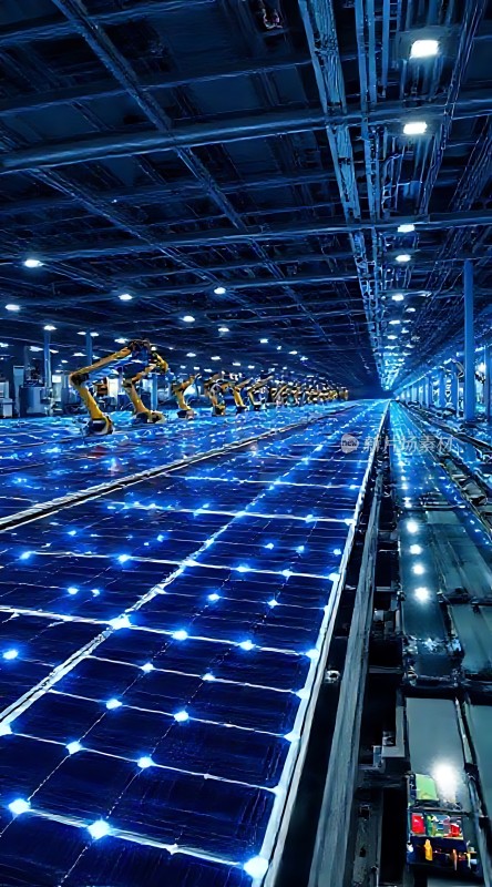 智能工厂机器人操作太阳能电池板生产线