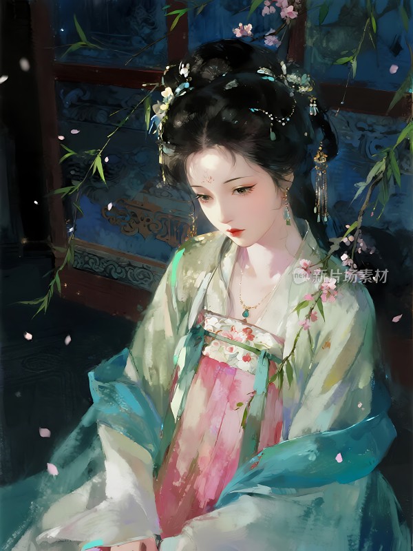 汉服佳人花影婆娑