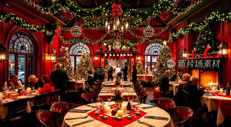 圣诞盛宴温馨餐厅节日气氛浓厚