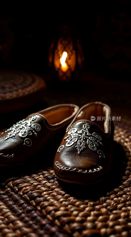 雕花皮鞋与烛光