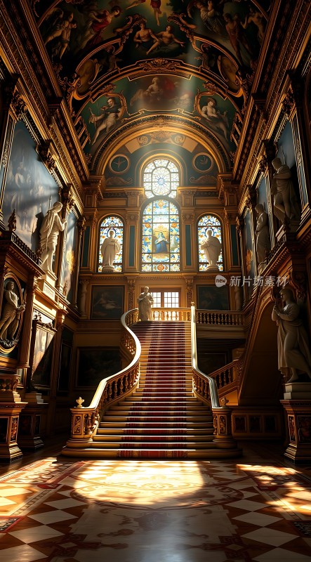 金色阳光下的宏伟楼梯