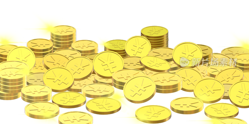 金黄色的钱币金币铜钱漫天飞舞铺满地上