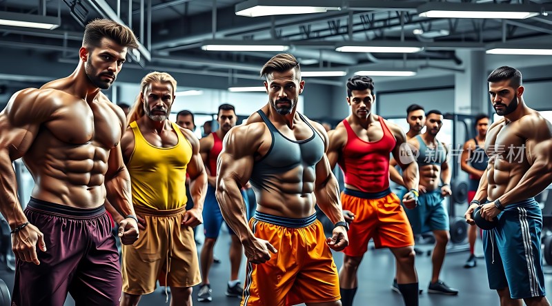 健身健美肌肉男展示力量与魅力