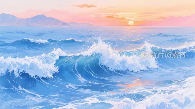 海上日落海浪美景