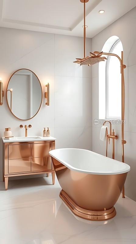 金色卫浴用品的现代浴室设计