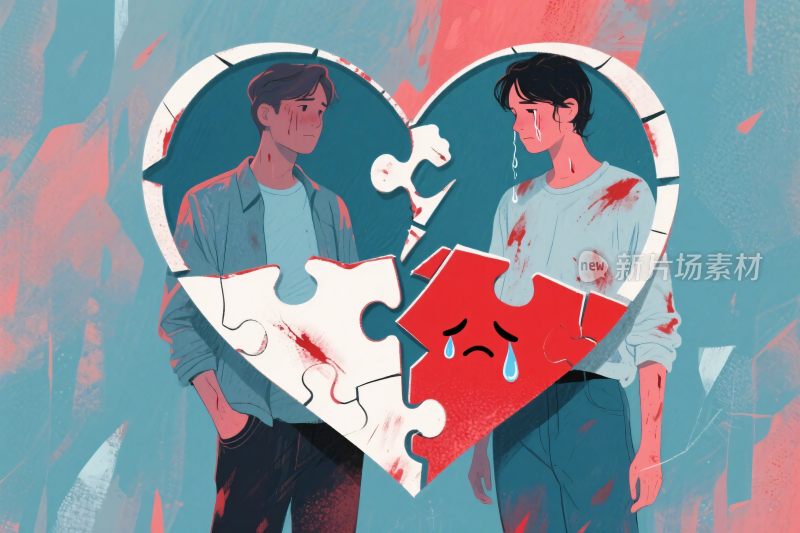 破碎心形与两人插画
