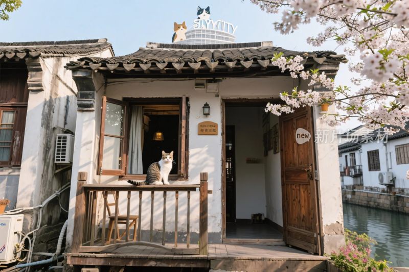 古韵民居春景猫