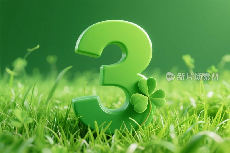 绿色数字与四叶草在草地