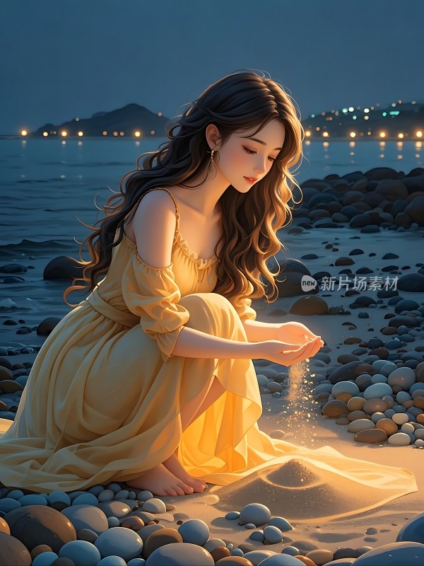 黄昏海边少女