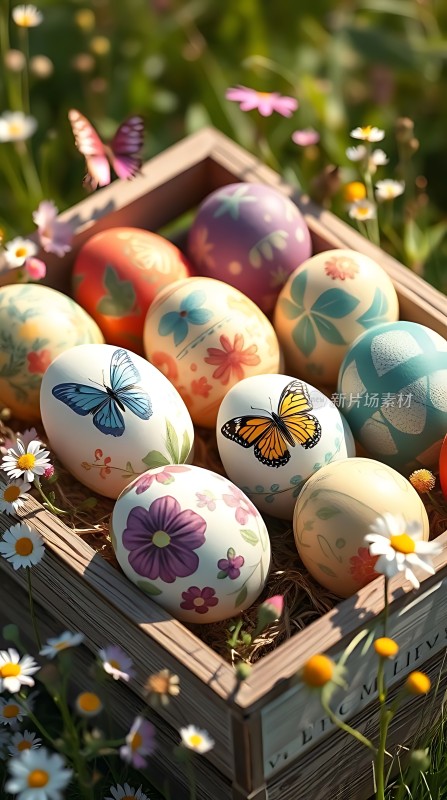 彩蛋与蝴蝶共舞于花丛间