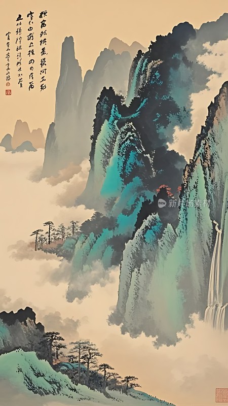 云雾缭绕的山川画卷