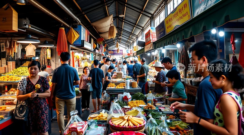 热闹市场琳琅满目商品人来人往