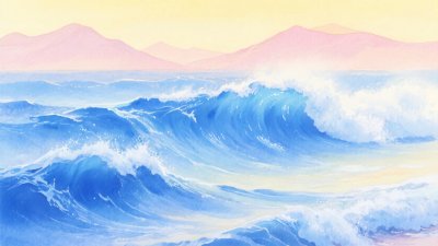 海浪与远山的唯美插画 海浪与远山的唯美插画
