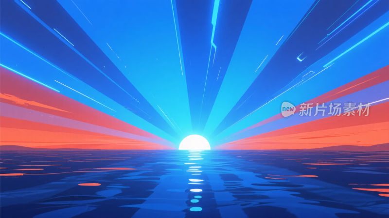 绚丽日出海洋光影插画