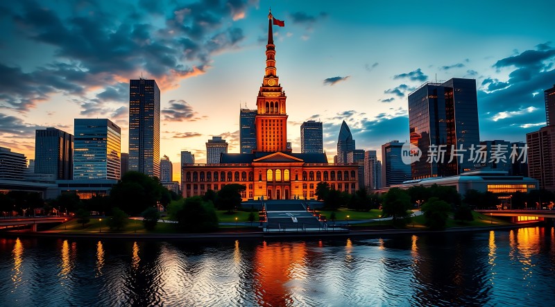 上海外滩夜景黄浦江畔东方明珠塔下繁华都市风光