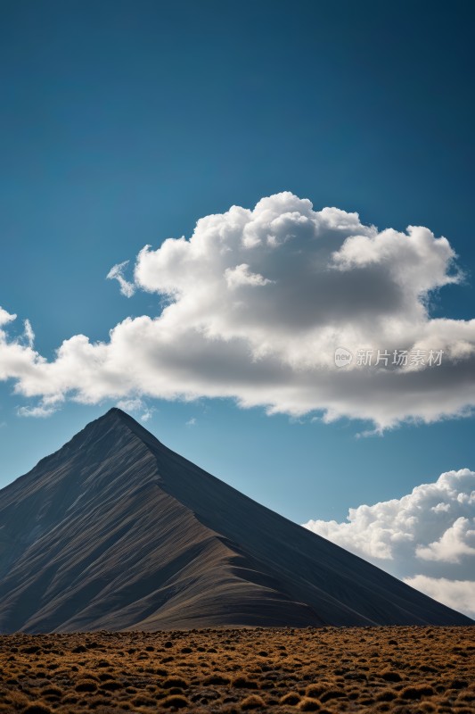 沙漠中矗立着一匹孤独的马一座高山清图片