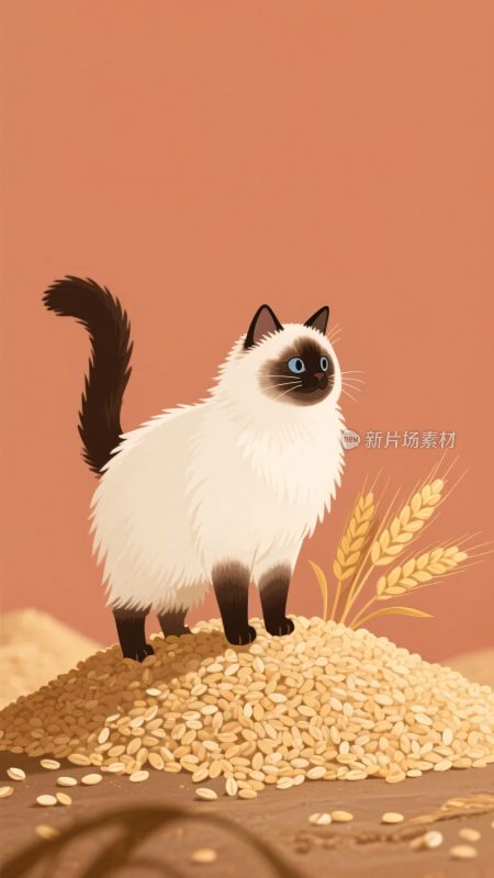 站在谷物上的可爱暹罗猫