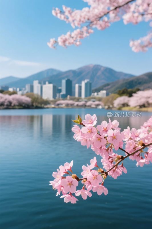 樱花湖景风光图