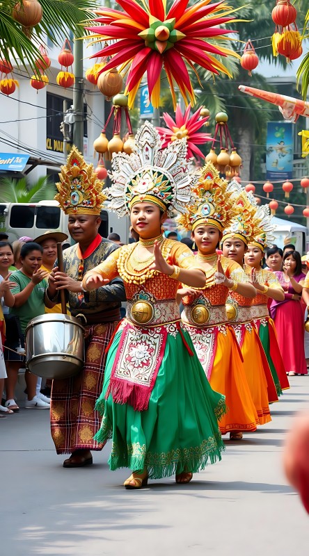 传统节日盛装舞者精彩表演