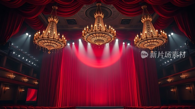 璀璨吊灯映红幕剧院盛宴待启幕