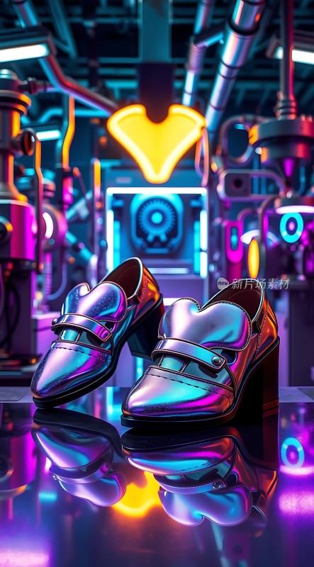 霓虹灯下的未来主义鞋履展示