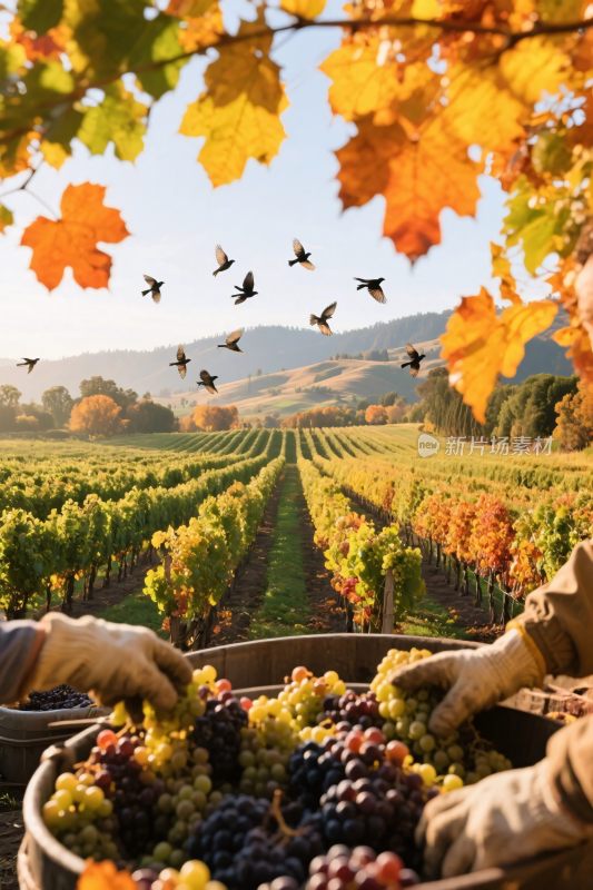 葡萄园采摘葡萄风景图