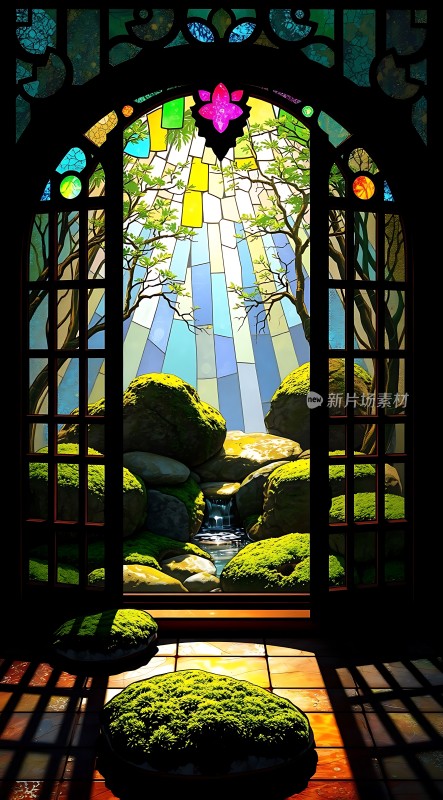 阳光下的彩色玻璃花园