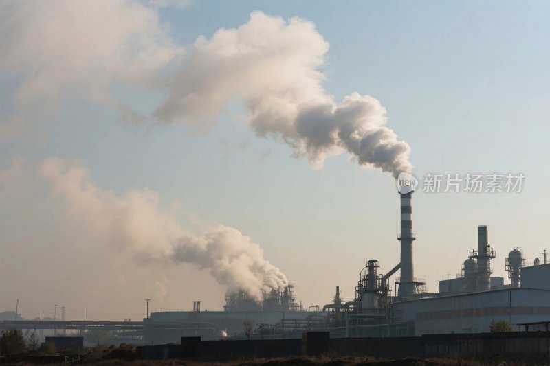工厂烟囱排放烟雾景象