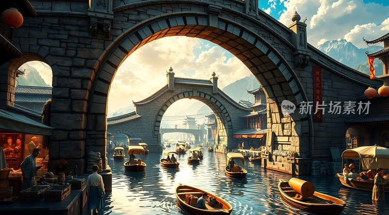 古桥水乡船影摇曳