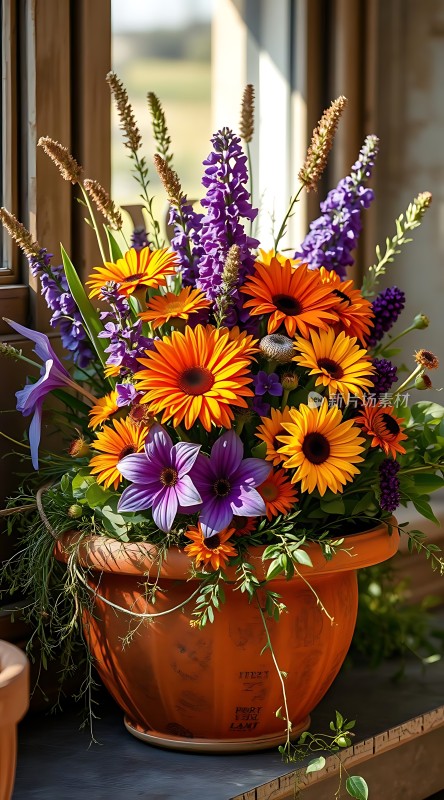 阳光下的五彩缤纷花艺