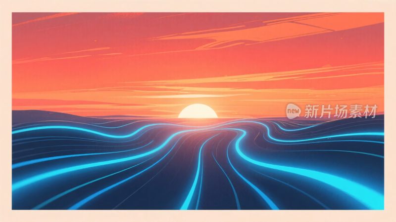 绚丽日落与动感光线背景图