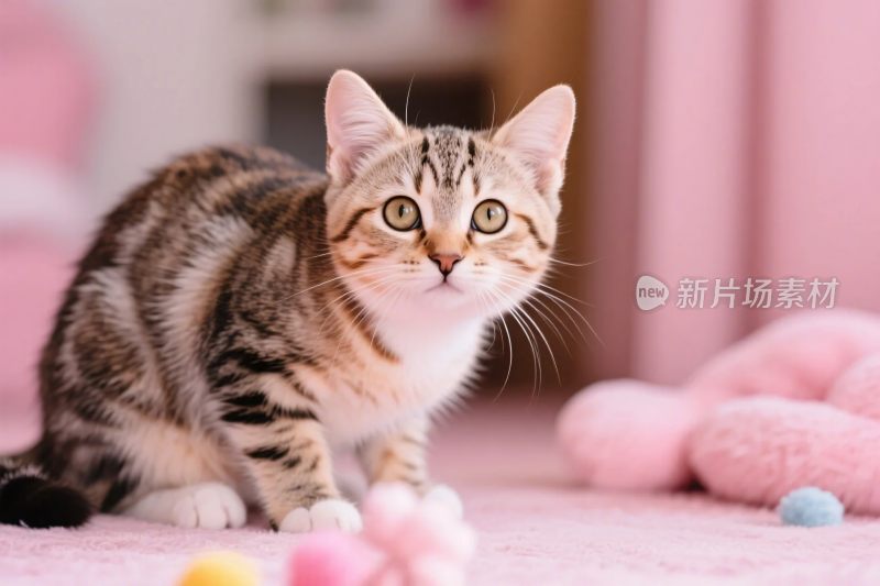 可爱小猫与粉色背景