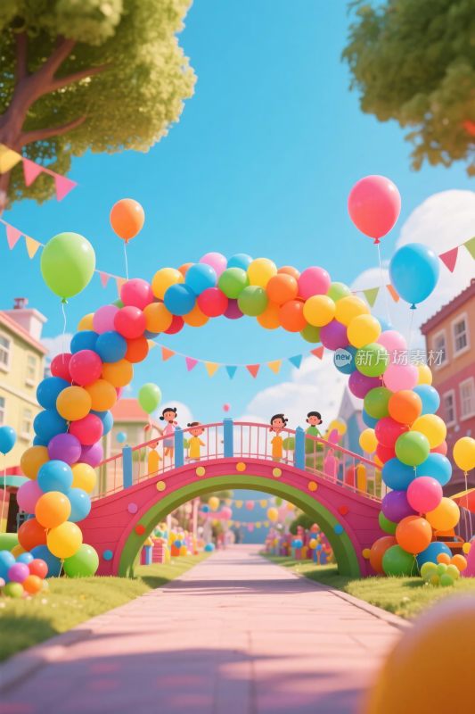 彩色气球拱门欢乐场景