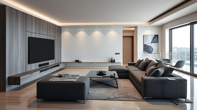 现代简约客厅设计灰色沙发电视墙装饰画