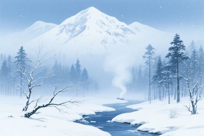 冬日雪山溪流雪景