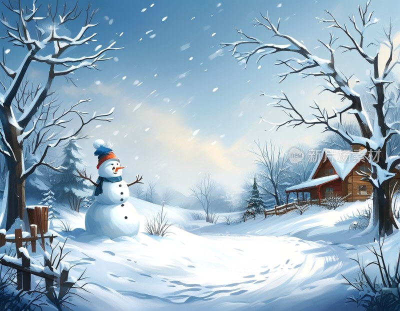 冬日雪景堆雪人