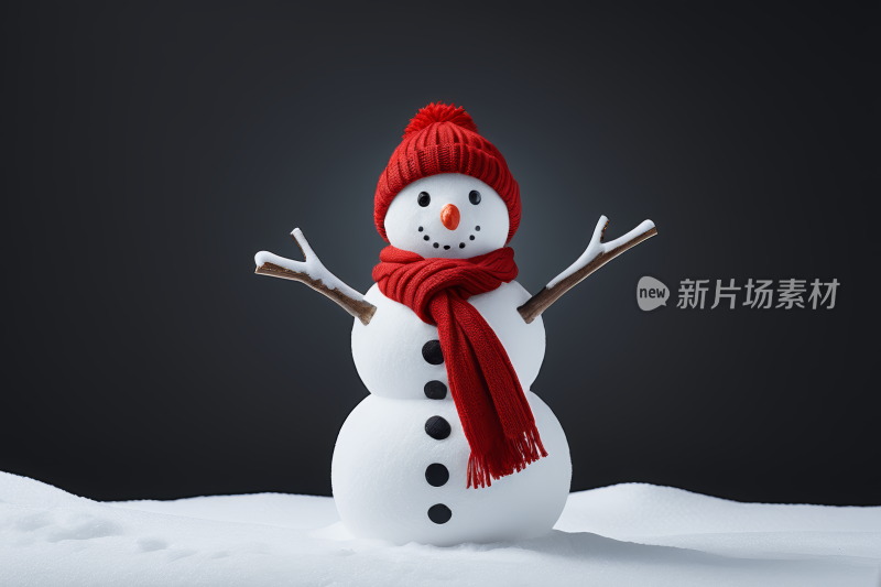 一个雪人戴着红帽子戴着围巾高清图片