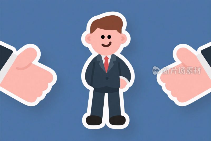 卡通商务人物点赞手势插画