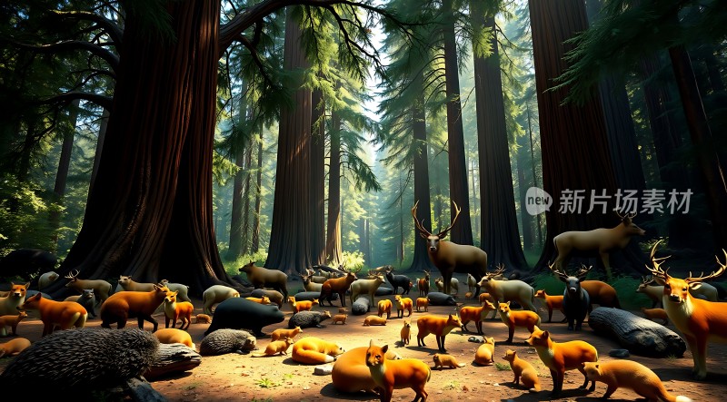 森林秘境动物和谐共处