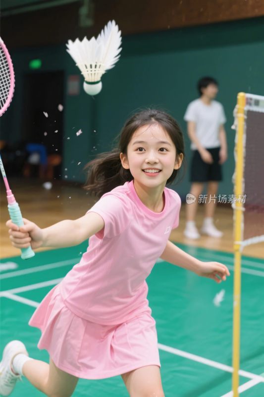 小女孩打羽毛球场景